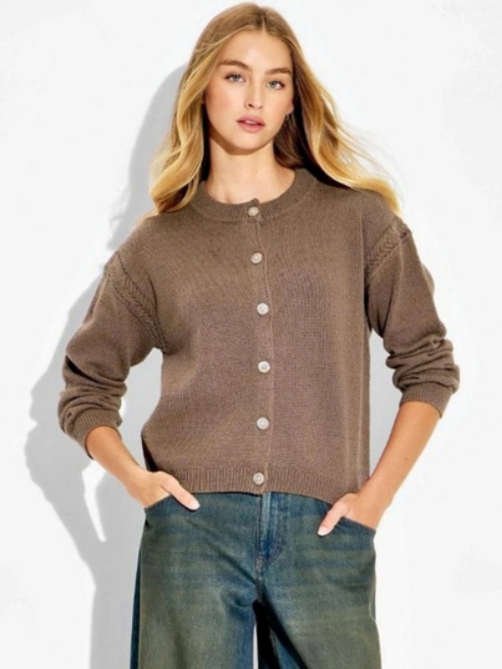 Brown Button-Front Cardigan New With Tag